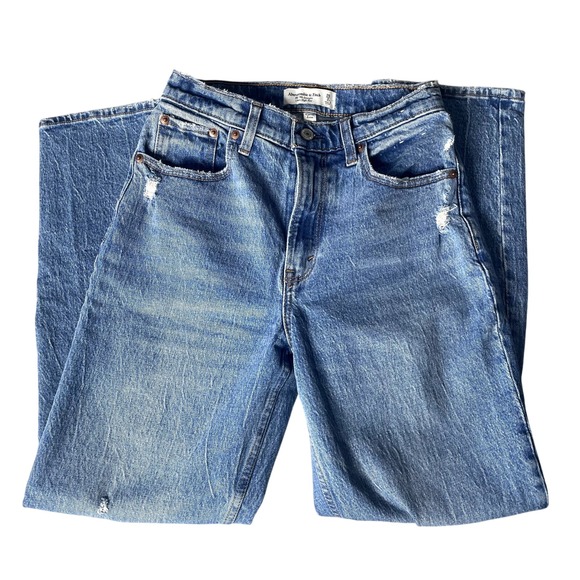 Abercrombie Fitch 90s Straight Ultra High Rise Jeans Distressed Size 26 - Picture 2 of 4